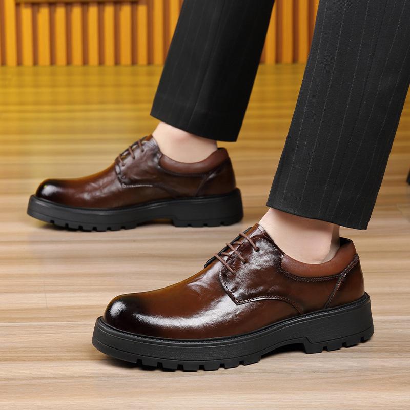 Kožené boty Pánské Ruční Úchop Kulatá Špička Mládežnický Britský Styl Ležérní Velká Hlava Kožené Boty Nízké Módní Svatební Boty