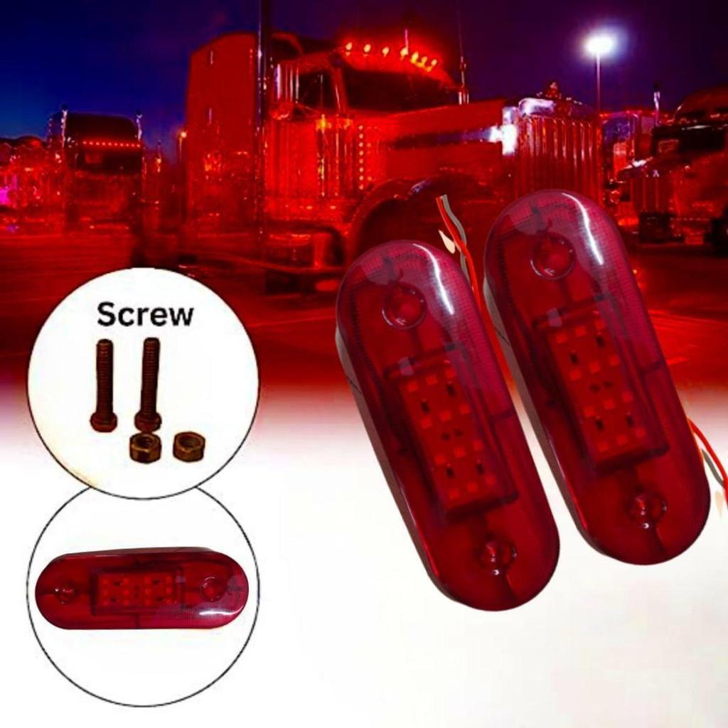 APSMOTIV 2Pcs Running Board Lights For Trucks Truck Trailer Red Light Front Rear Led Side Marker Lights Indicator Lamp 24VFlat Fit Base
