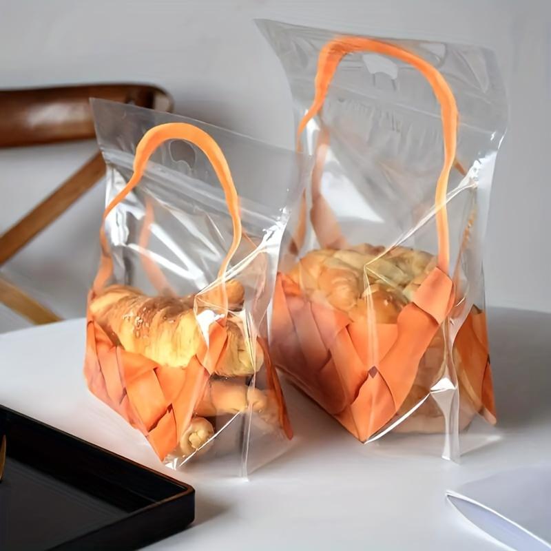 50pcs Large Transparent Bread Toast Bags with Basket Pattern, Portable Self-Adhesive Bread Bakery Packaging Bags, Toast Bread Wrapping Bags