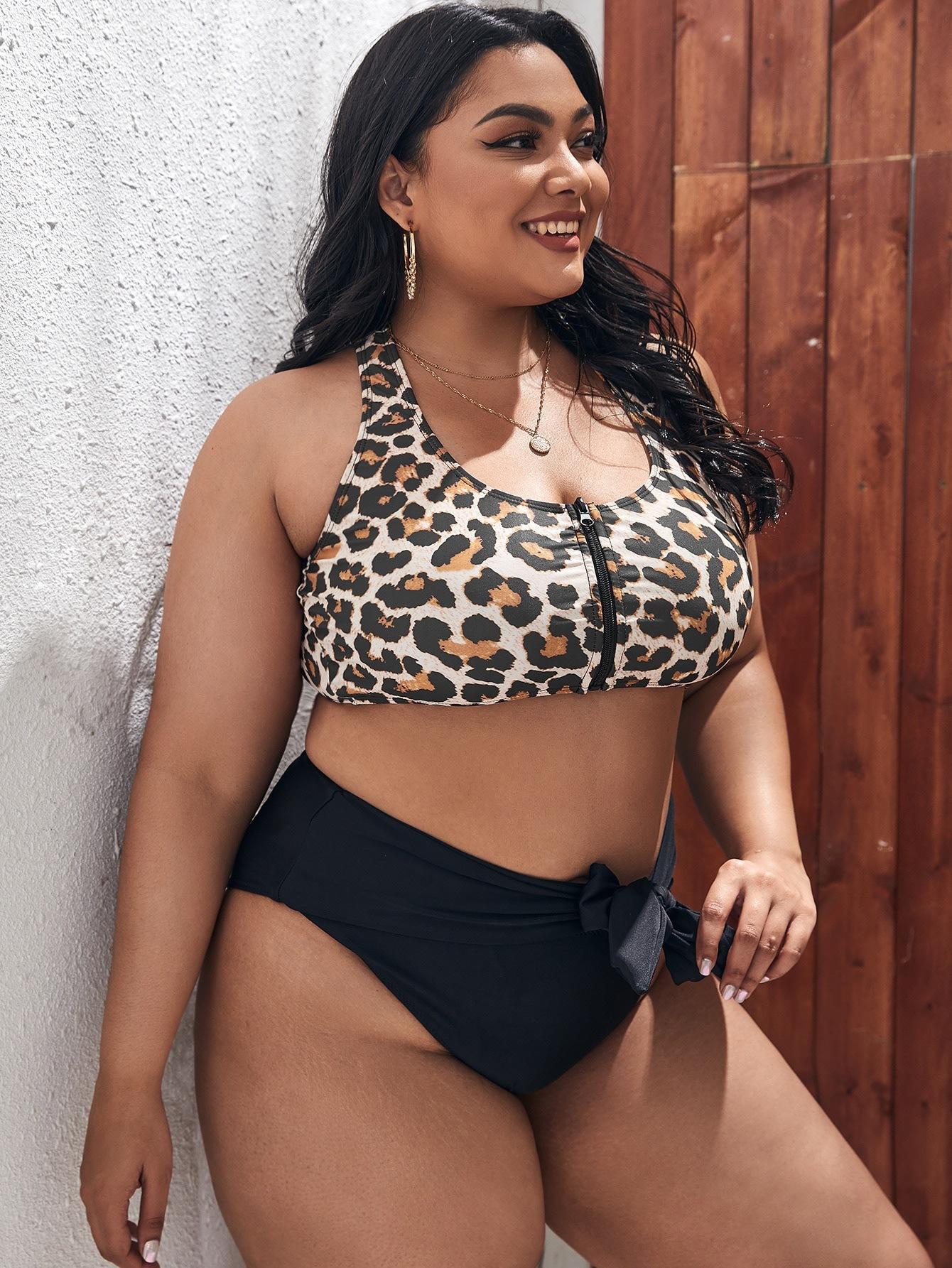 

New swimsuit women s split leopard print large size bikini swimsuit 4XL малиновий