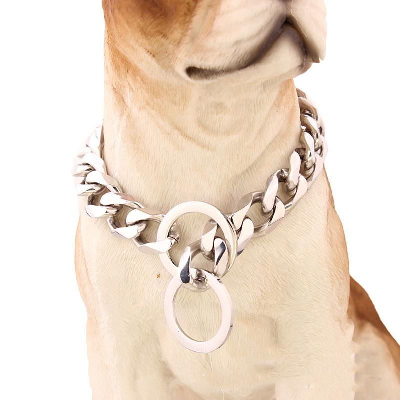 Cuban Link Thick Gold Chain Pet Collar for Large Dogs, Durable Stainless Steel with Gold Plating for Stylish and Safe Walks