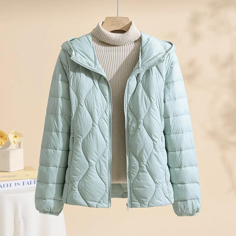 Plus Size Lightweight Women Down Jacket Hooded White Duck Down Warm Thin Coat Korean Style Puffer Jacket Woman JK-092