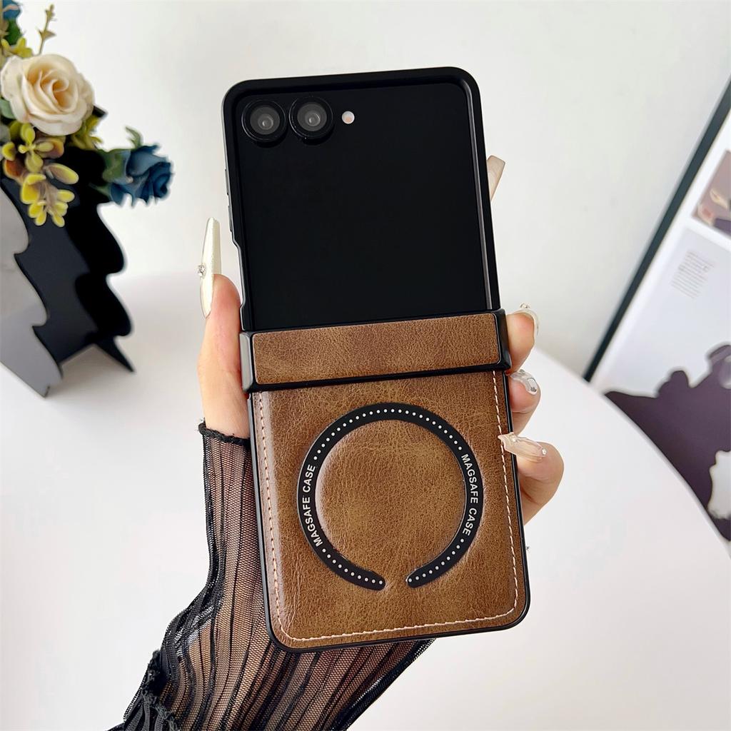 PU Leather Protective Back Cover for Samsung Galaxy Z Flip 7 Phone Case Magnetic Wireless Charging Shell, Z Flip 7 FE 6 5 4