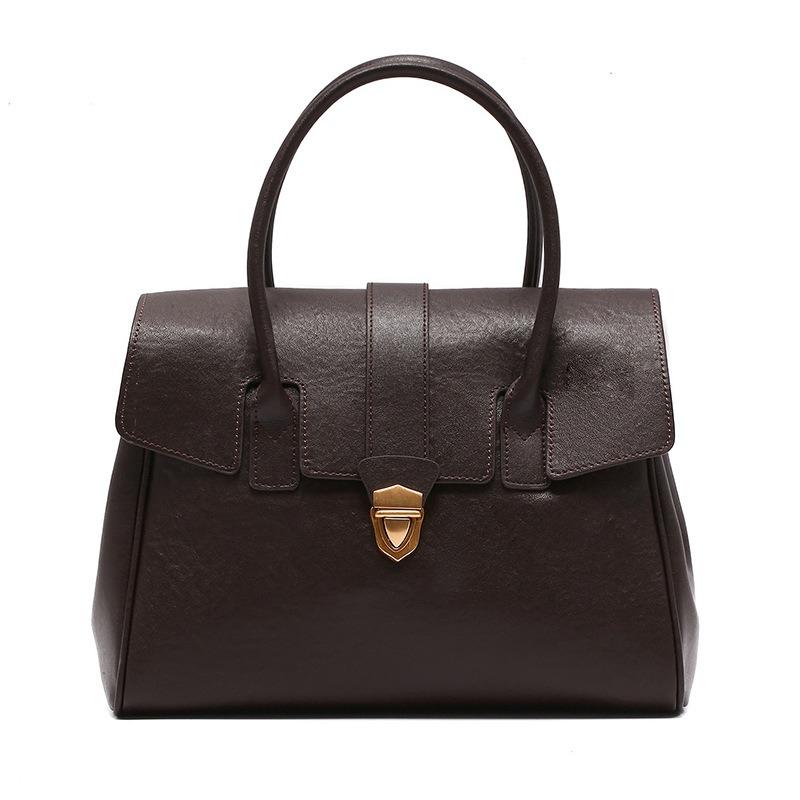 New First-layer Cowhide Tote Bag Large-capacity Briefcase Fashionable Atmosphere Handbag Retro Commuter Bag