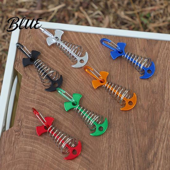Aluminum Alloy Deck Pegs Spring-Loaded Fish Bone Tent Peg Stake with Portable Accessories Carabiner Windproof Rope Buckle for Outdoor Camping Fixing