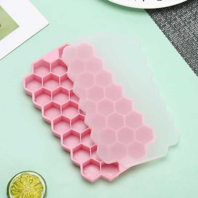 Reusable Silicone Ice Cube Tray with Removable Lids, BPA Free, Creative Honeycomb Cube Maker