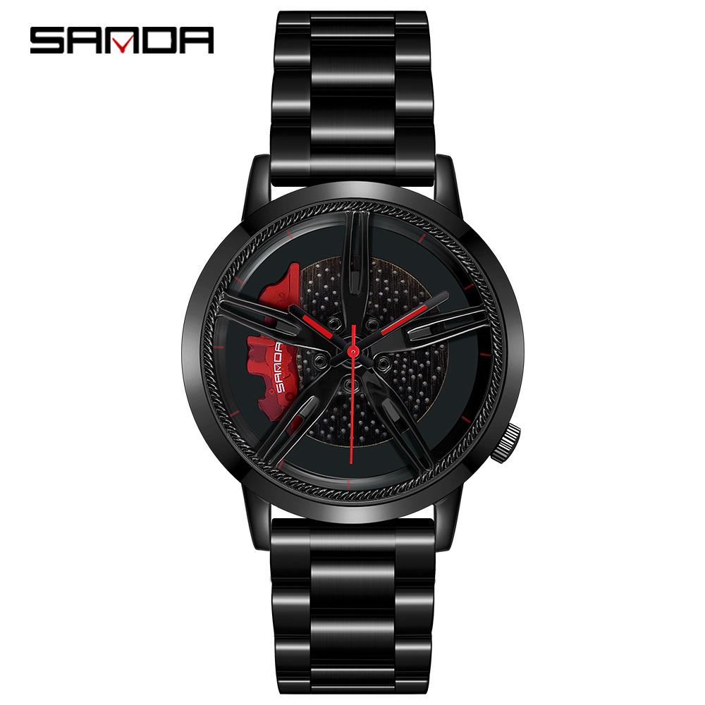 Classic Men's Quartz Watch - Car Wheel Style, Steel Band, Trendy & Casual