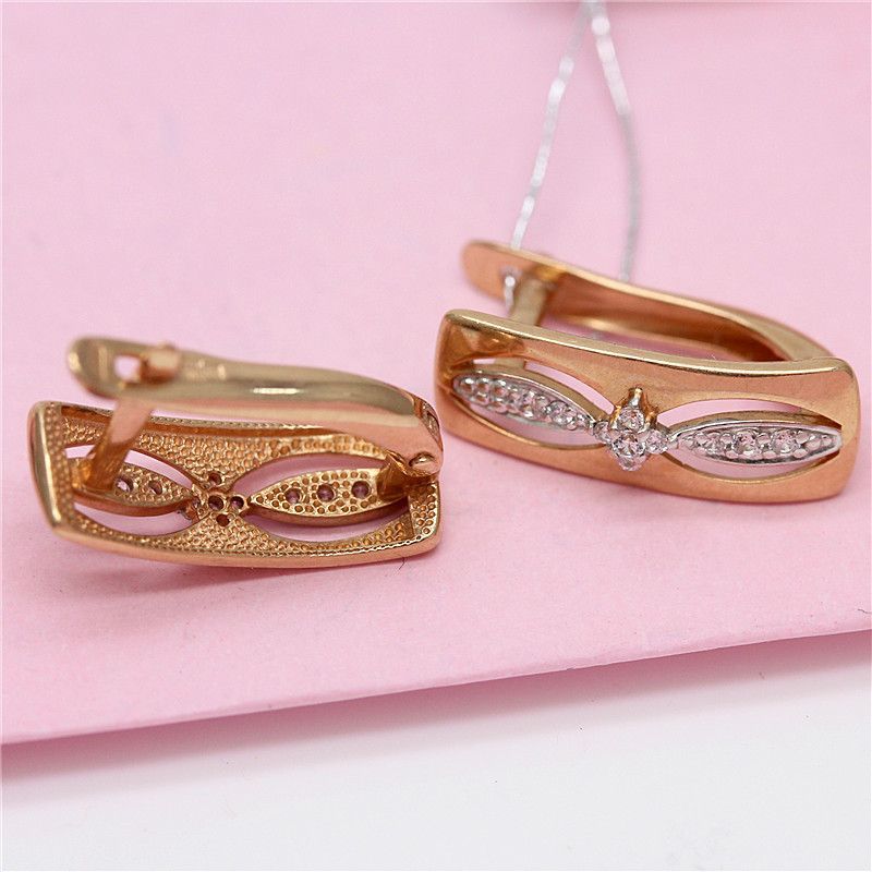 Purple Gold Classic Rhombus Zircon Earrings Luxury Rose Gold Square Hollow Ear Buckle Jewelry
