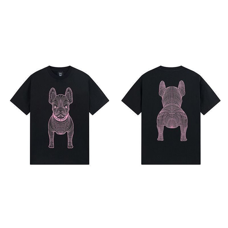 Trend  2025 Korean Niche Design Tide Brand Lifework Short-sleeved T-shirt 3D Three-dimensional Dog Head Male and Female Couples