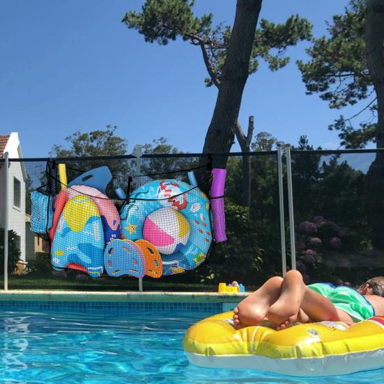 Pool Toy Storage Net Pool Floating Toys Organizer with Straps Poolside Fence Toys Holder for Swimming Ring Pool Noodles Inflatable Balls Rafts