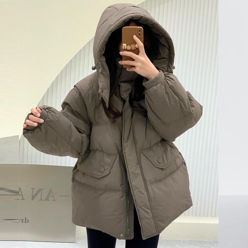 

2025 Down Hooded Jacket Winter Women S White Duck Down Women S New Jacket One Size серый