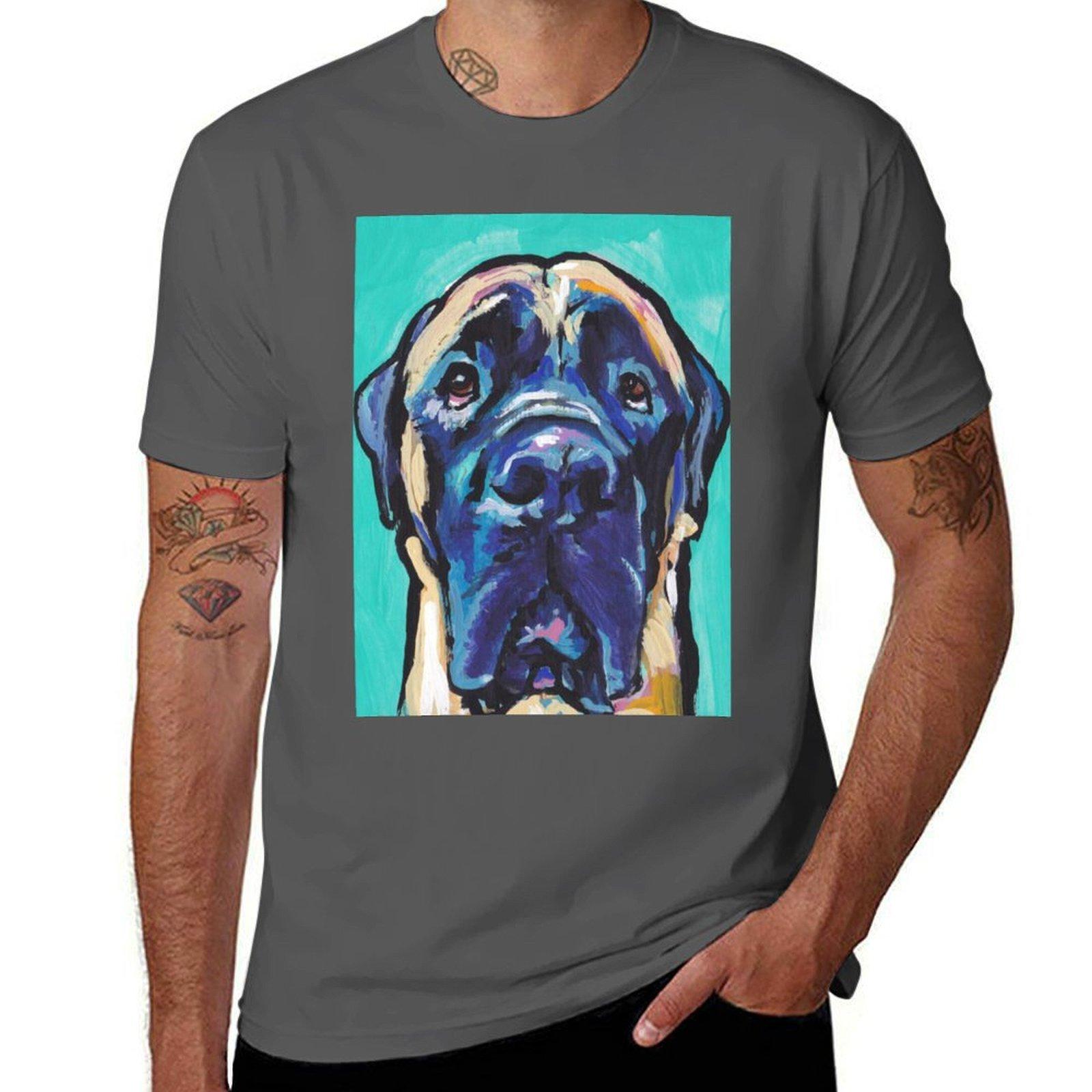 

English Mastiff Bright colorful pop dog art T-Shirt man t shirt heavy cotton t shirts for man slim fit T-Shirt 4XL