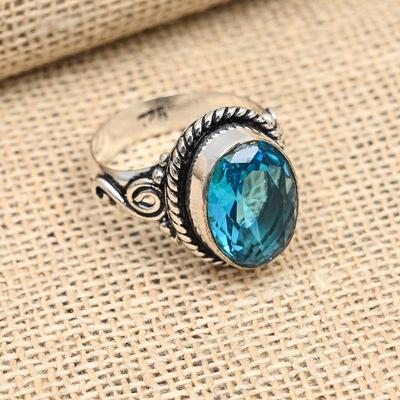 Londoner Blautopas-Edelstein, handgefertigter Schmuck, Ring aus 925er Sterlingsilber für Frauen