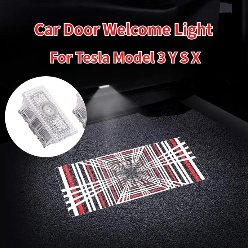 For Tesla Model 3 Y S X Car Door Welcome Light PLAID Time Space Tunnel Lights Door Step Ghost Light New Model Y Juniper 2025