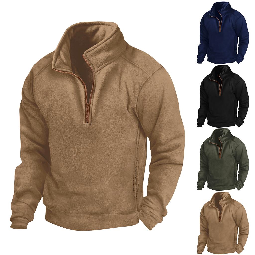 Stand Collar Half Zip Long Sleeve Hoodie Pullover Men Sports Shirt Athletic