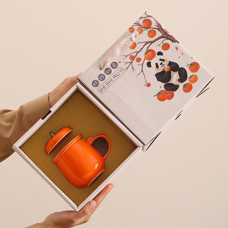 

New persimmon Ruyi ceramic filter office cup creative household mug with lid tea separation teacup gift
