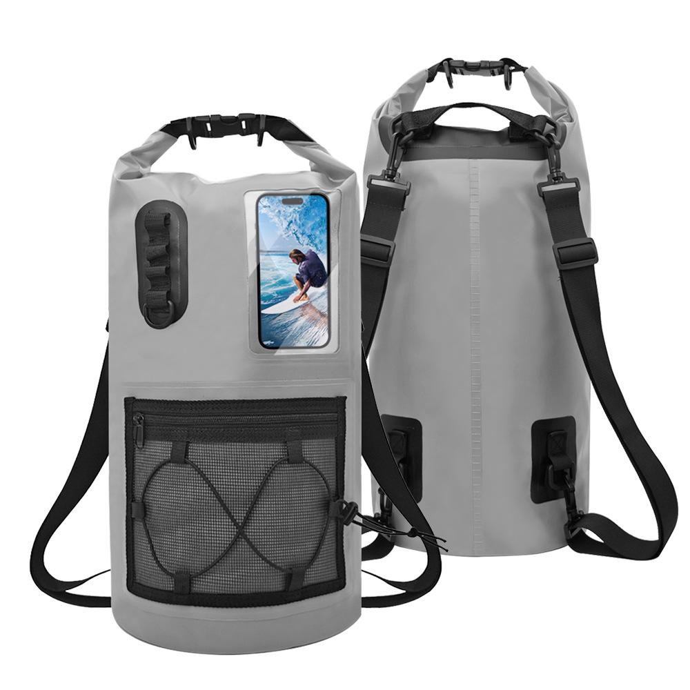 Multifunktionaler wasserdichter PVC-Trockenbeutel Rucksack mit Netztasche & Gurten für Wandern Bergsteigen Rafting Camping & Radfahren
