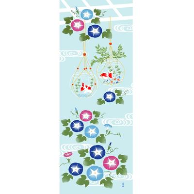 Hamamonyo Illustrated Hand Towel Morning Glory and Goldfish Ball