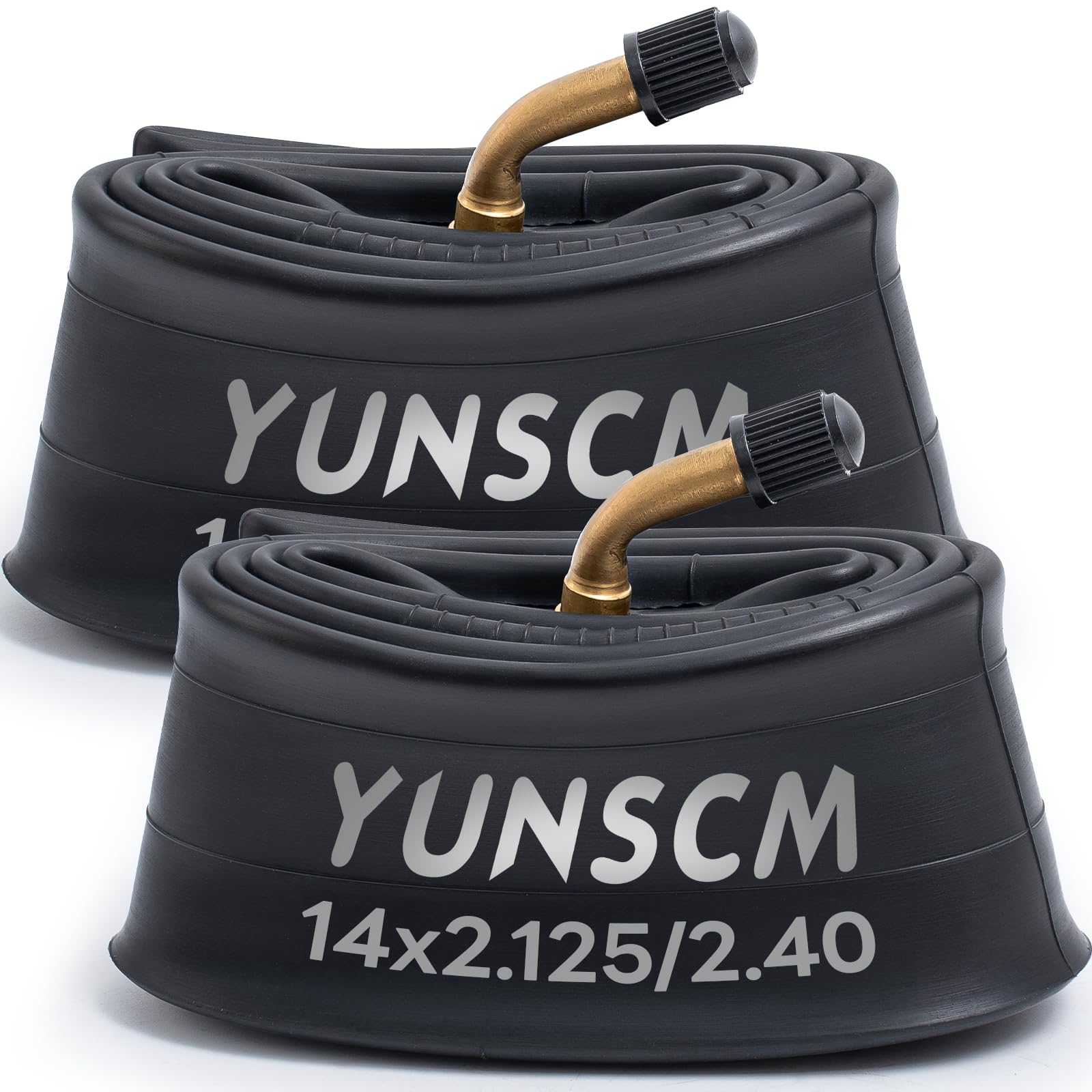 

YunSCM 2-Piece 14x2.125 Tube Bent Valve CR202, 14x2.125/2.4 Electric Bicycle Tube, Compatible with 14x2.125/14x2.25/14x2.35/14x2.40 Electric Bicycles