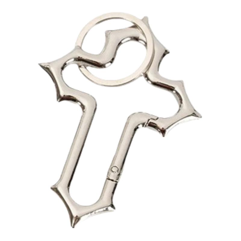 Hollow Cross Metal Keychain Fashion Pendant Bag Charm Versatile Accessory for Daily Outfit Matching серебряный