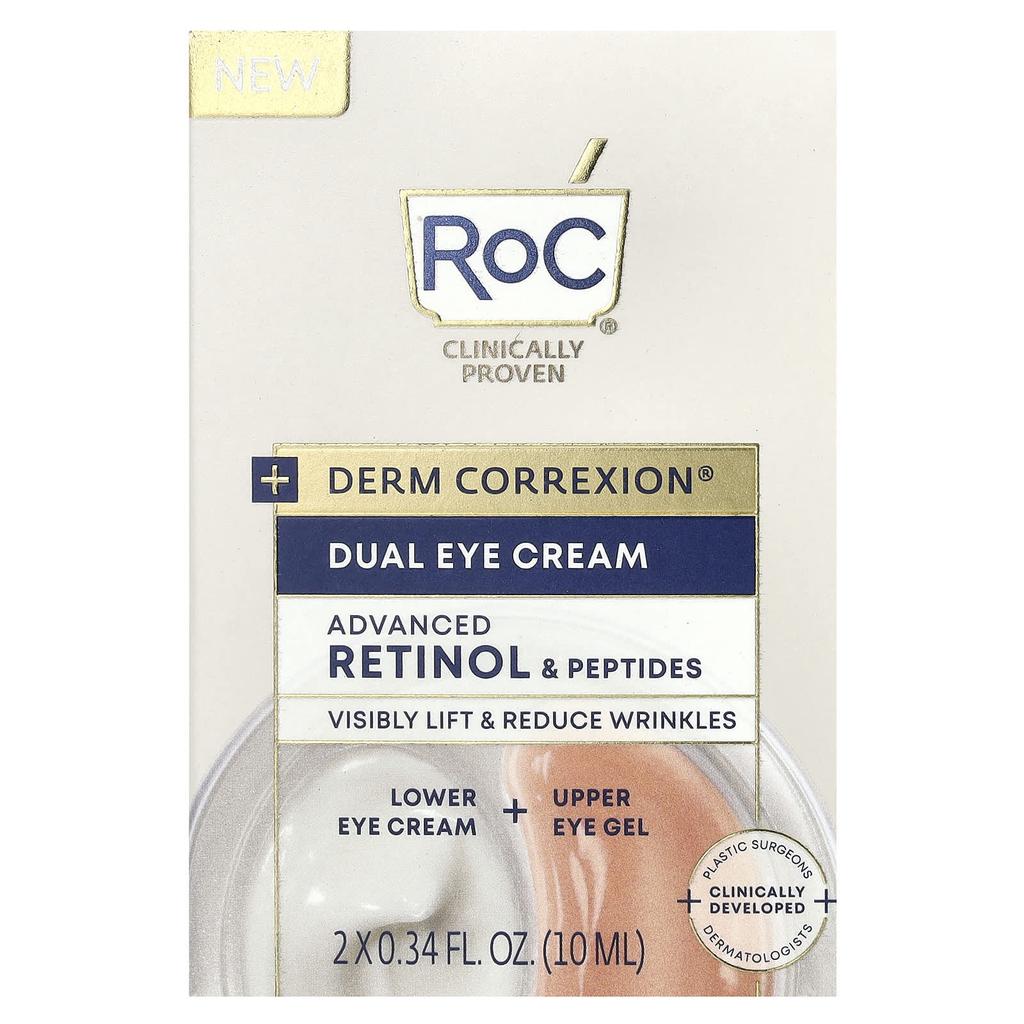 Derm Correxion®, Dual Eye Cream, Advanced Retinol & Peptides, Fragrance Free, 10 mL (0.34 Fl Oz) Each