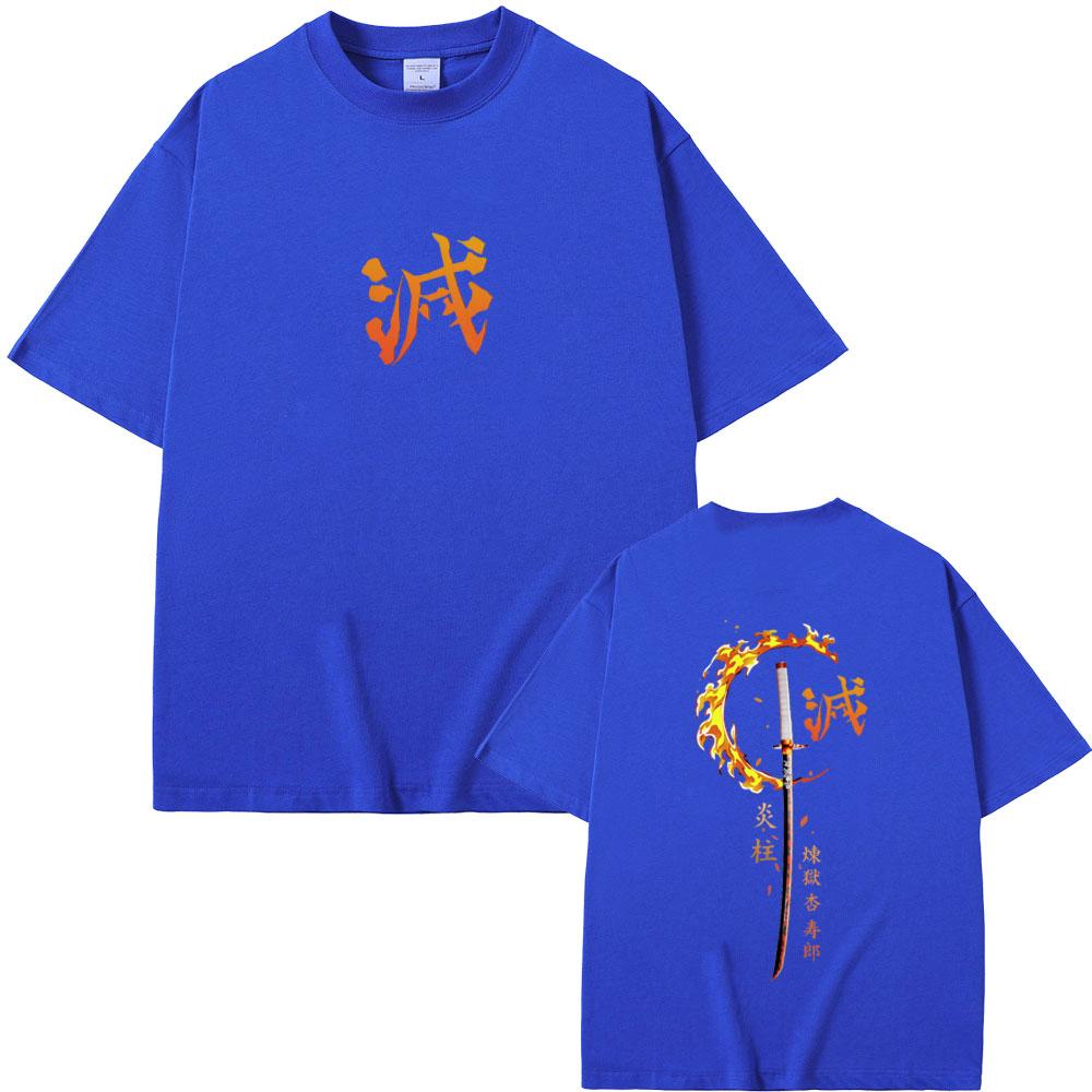 Anime Demon Slayer Rengoku Kyoujurou T Shirts Men Women Clothing Cotton Crewneck T-shirt Male Fashion Vintage Tshirt Streetwear