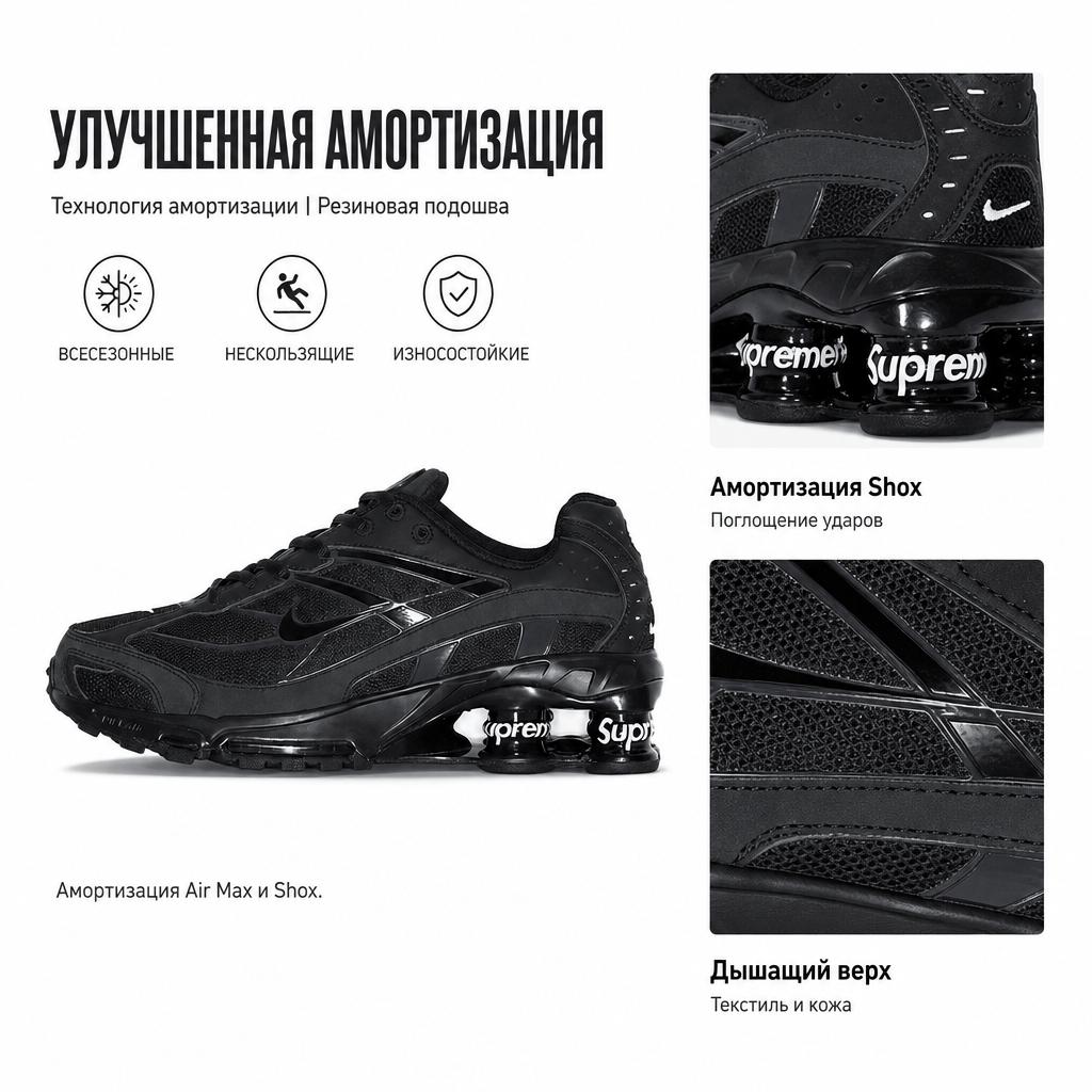 Supreme x Nike Shox Ride 2 Juodi Unisex Sportbačiai Tamsiai Pilki DN1615-001