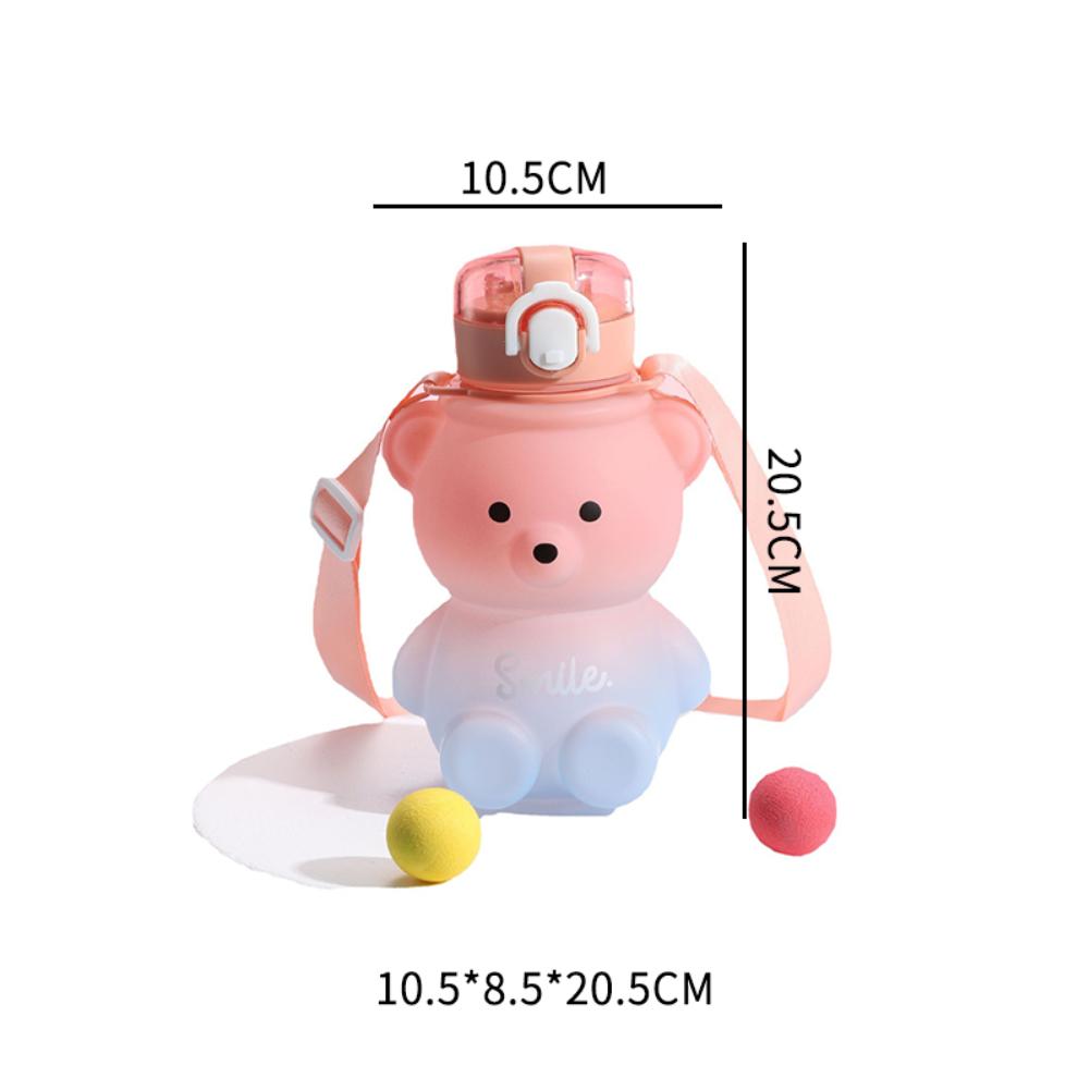 800ml Kawaii Straw Water Bottle With Rope Portable Bear Gradient Water Cup Large-Capacity Leak-Proof Drinking Mug For Kids Girls