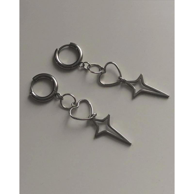 Korean Fashion Punk Hollow Heart Star Dangle Earrings