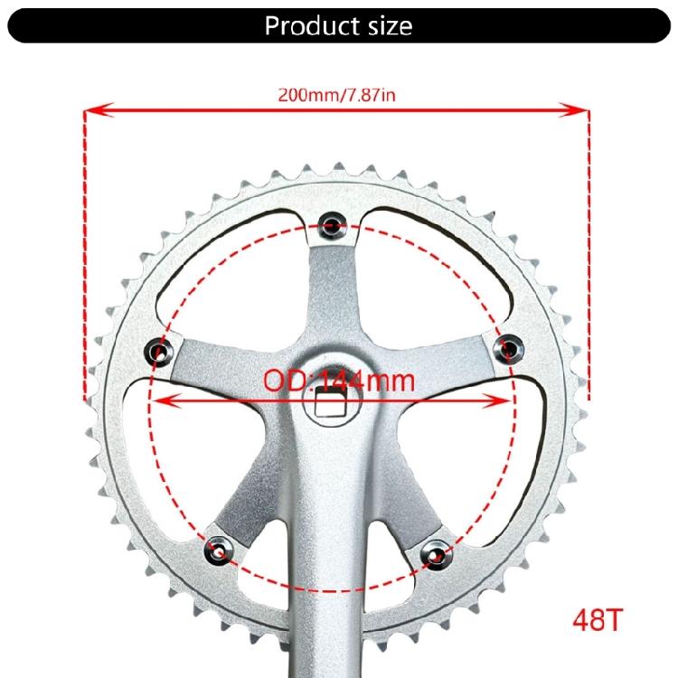 Aluminum Alloy Crankset, Road Bike 165mm Single Speed Crankset Mountain Bike Crank Arm Set with 144BCD 48T Chainrings