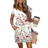 Women's Fashion V-Neck Short Sleeve Drawstring With Pocket Printed Casual Dresses