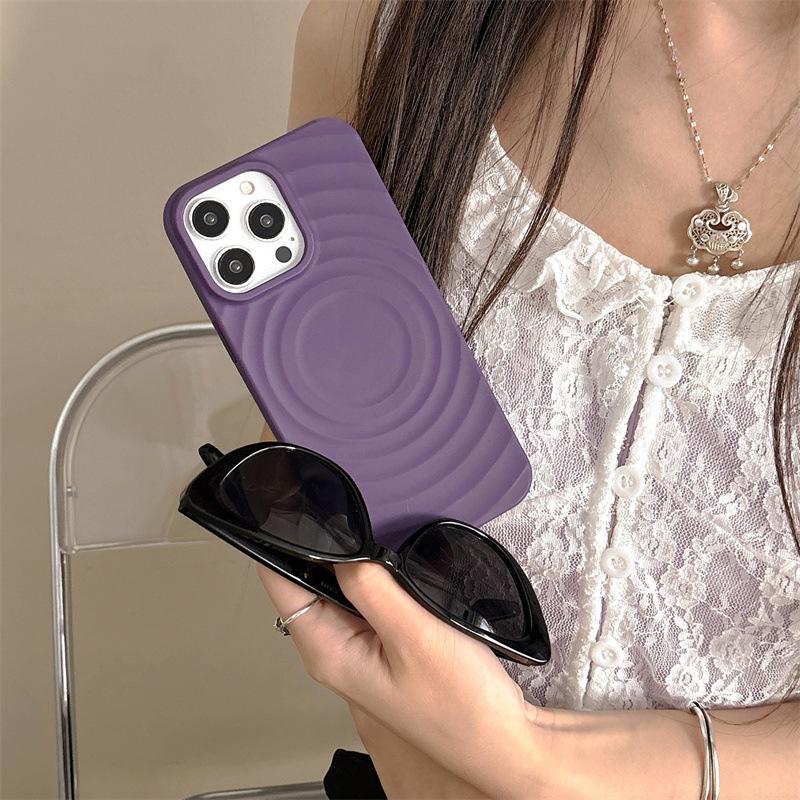 

Magnetic ripple pattern is suitable for iphone16 mobile phone case Apple 16pro advanced sense 14pro simple 13 solid color 15 11PRO MAX фіолетовий
