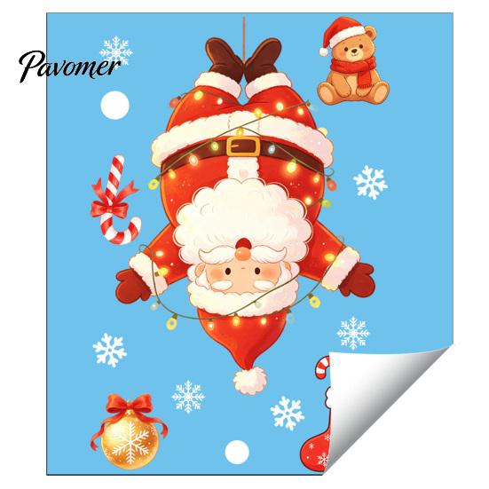 Holiday Window Decorations for Home Santa Claus Christmas Static Clings, Glass Stickers with Snowflake Bear Clings Bell Patterns, Removable No‑Glue