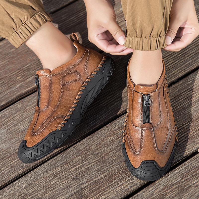 Fashion Vintage Style Men Casual Shoes Handmade Loafers Comfortable Mens Hiking Shoes Quality Split Leather Man Slip on Flats Moccasins