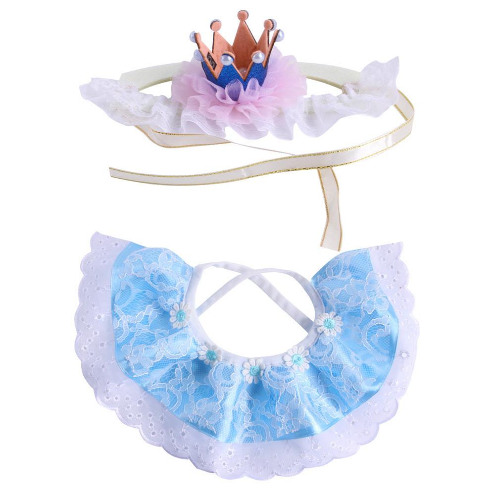 Delightful Pet Birthday Dress-up Set With Plush Velvet Crown And Charming Lace Collar синий