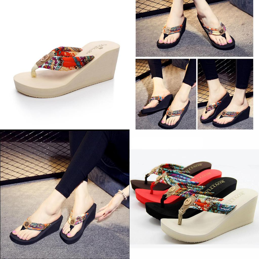 Elegant Women Summer Wedge Platform Thong Flip Flops Sandals For Beach And Casual Outings