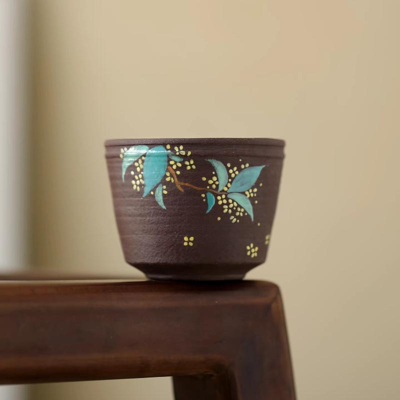 Purple Clay Handmade Tea Cup Osmanthus Design Master Cup Individual Ceramic Tea Mug for Home Office Living Room 100ML