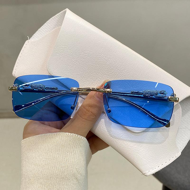 Vintage Leopard Head Square Sunglasses Unisex Rimless Sunglasses Marine Piece Glasses