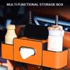 Leather Car Backseat Organiser with Cup Holder Tissue Box Seats Back Hook Hanger Bottle Holder Napkin Storage Bag Universal Fit for Vehicle Headrests
