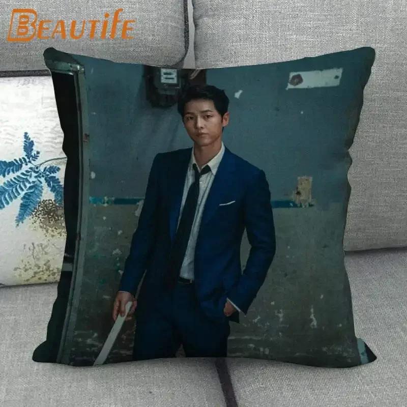 45X45cm Vincenzo Song Joong Ki KPOP Pillow Cover Square Zipper Cotton Linen Fabric Pillow Cases Bedroom Home Decorative Gift