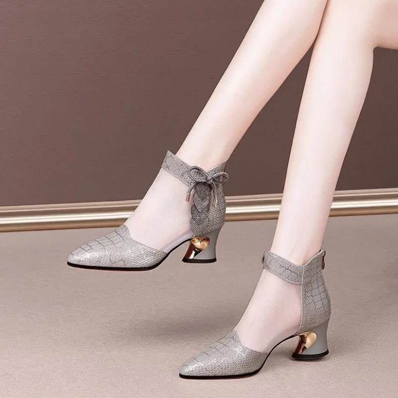 Fashion Women Summer Sandals Comfortable Mesh Outdoor Pointed Toe High Heels Sandals Trend 2025 Luxury Ankle Casual Shoes for Women