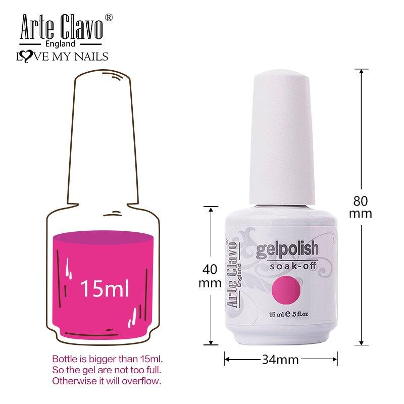 Arte Clavo Nail Gel Polish 15ml Soak Off Gel Varnish Colorful Glass Bottle Bright Color Glitter Varnish Nail Polish