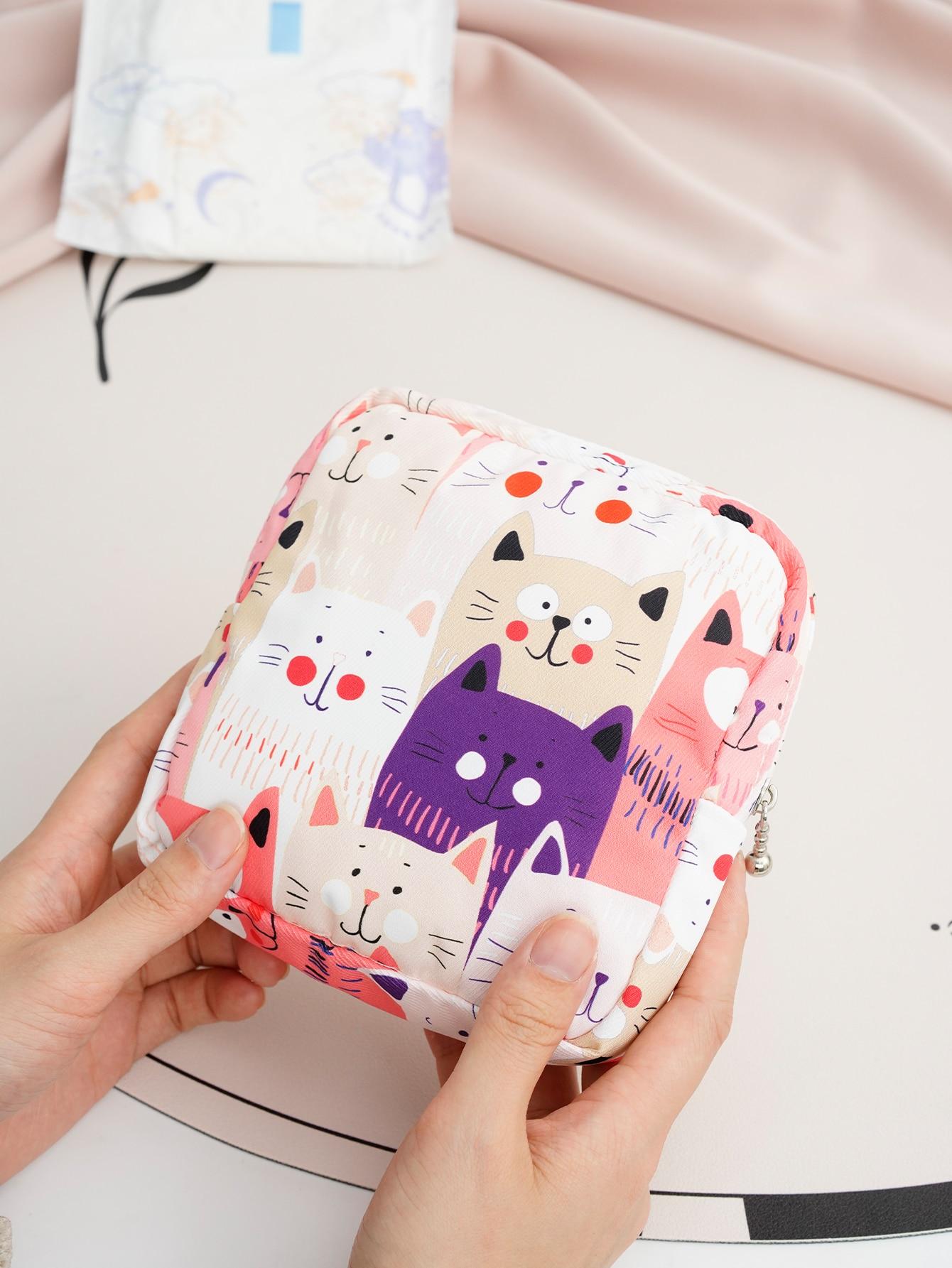 

1 шт. Женская многоцветная печатная портативная сумка для хранения гигиенических салфеток, дорожная косметичка, подходит для женщин, девушек, студентов