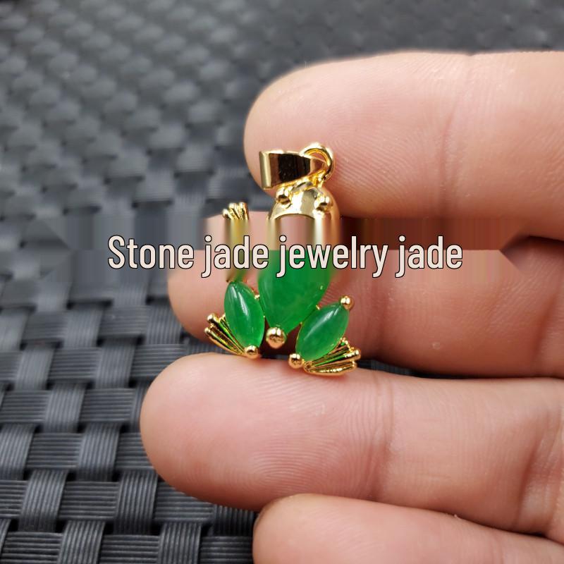 Emerald Green Taiwan Jade Frog Necklace Pendant