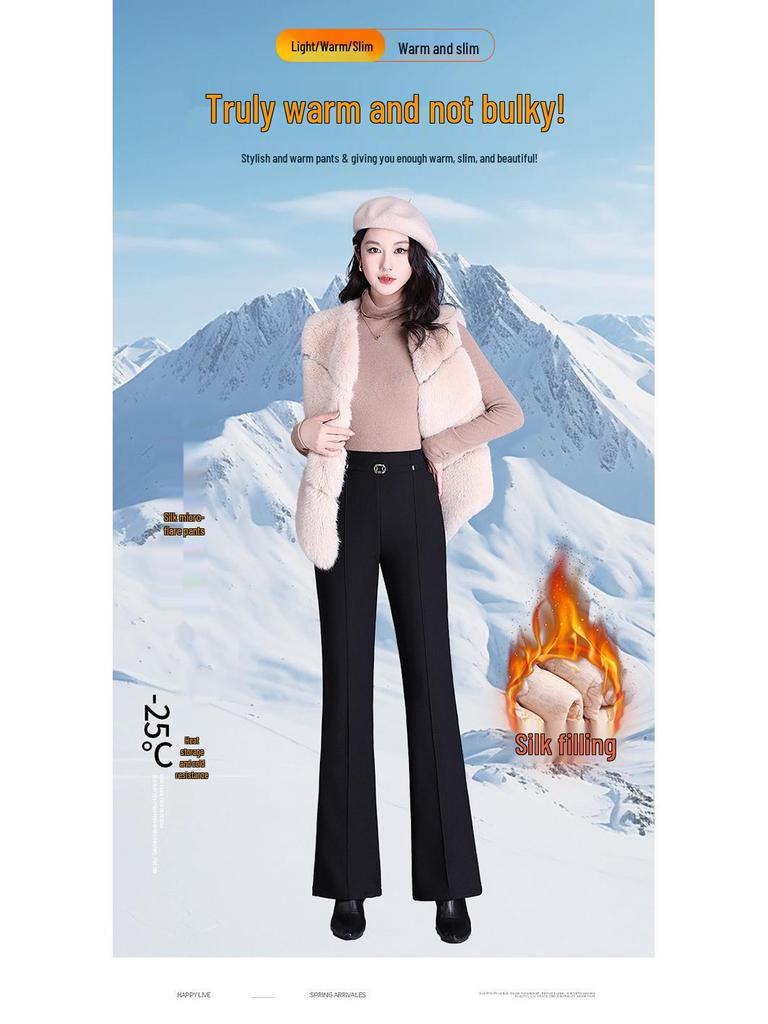 High Waist Women's Winter Velvet Micro-Flare Pants - Slimming Casual Suit with Thickened Fabric