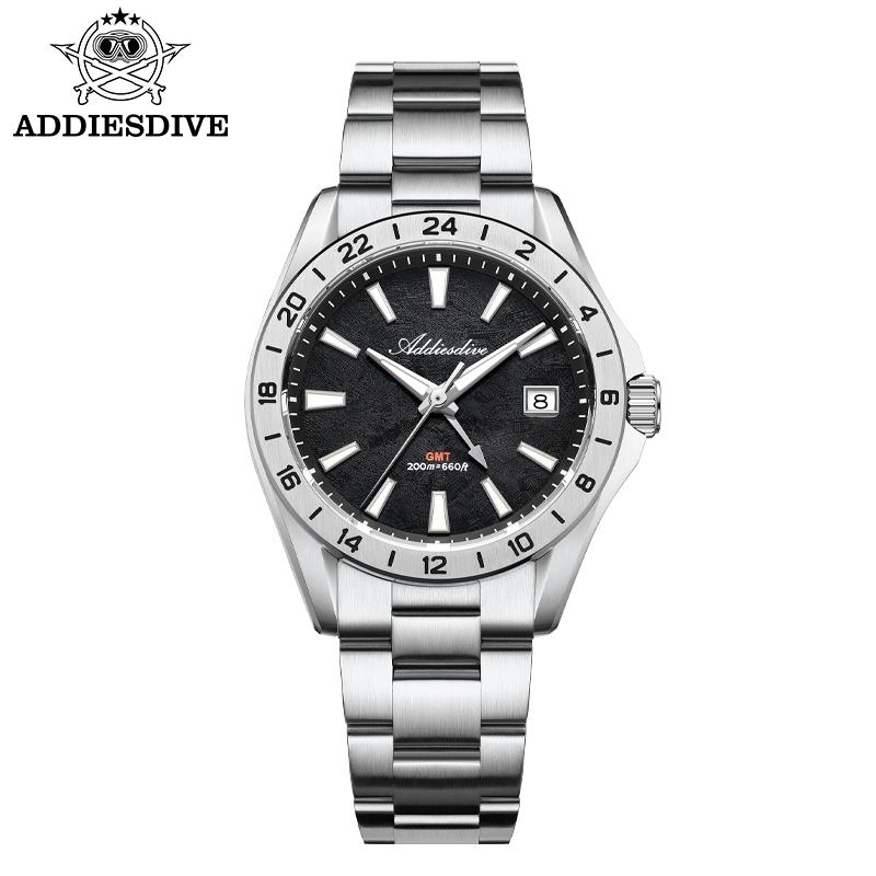 ADDIESDIVE Luxury GMT Quartz Watch Swiss Ronda 515-24H Dial 38mm Stainless Steel 200M Water Resistant Sapphire Glass Wristwatch
