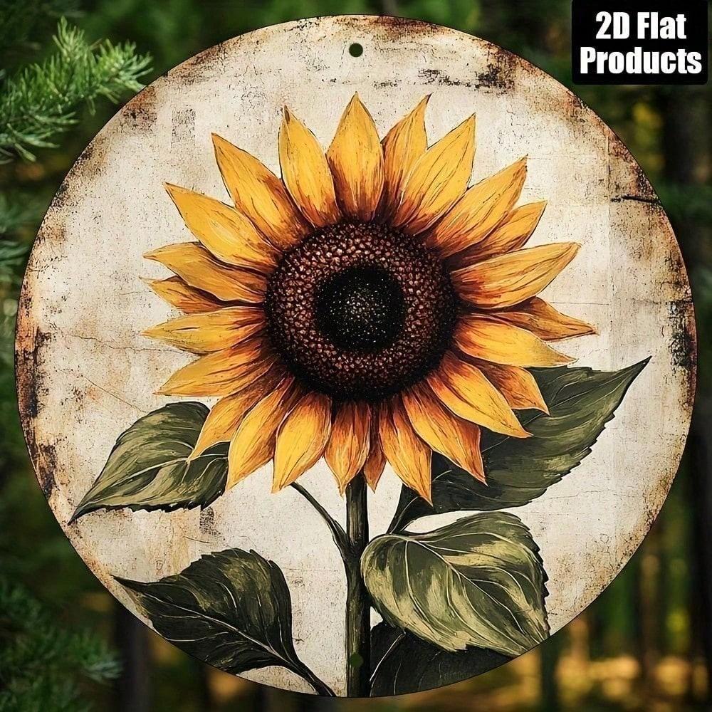 

Vintage Round Sunflower Metal Tin Sign Wall Art Retro Rustic Plaque Home Kitchen Bar Cafe Decor 8x8 Inch разноцветный