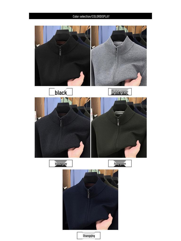 Men's 48-Count Double-Strand Wool Silk 16-Gauge Zipper Sweater Coat, Warm Thickened Knit Cardigan for Autumn/Winter