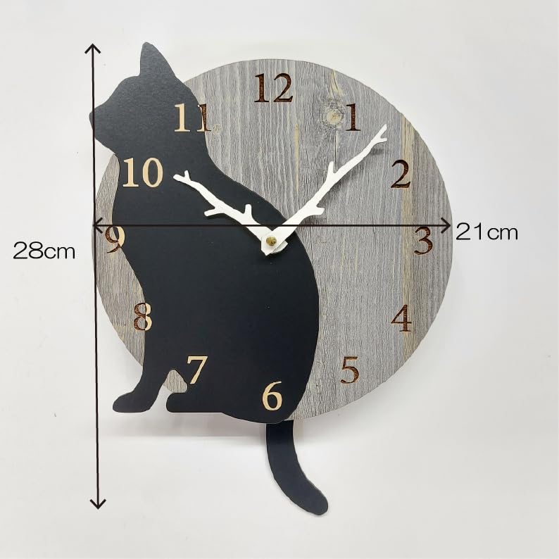 Black Cat Wall Clock with Pendulum, Natural Wood Design, Stylish Cat Lover's Gift, Cat Motif, Nordic Style Interior, Cute Accessory with Wagging Tail