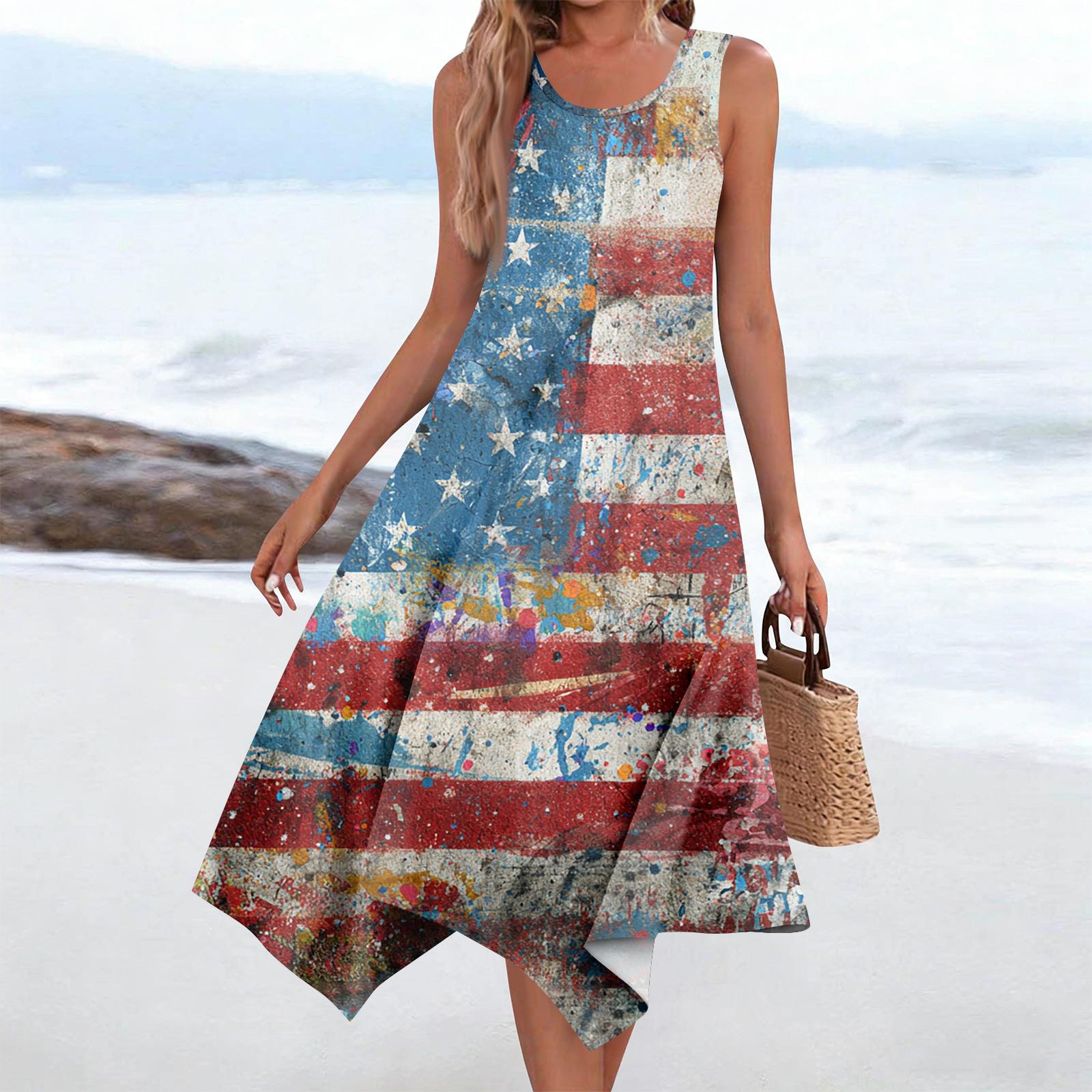 

Женское повседневное модное платье средней длины с круглым вырезом без рукавов с винтажным цветочным принтом и неровным подолом L